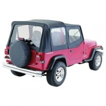 RT Off Road Replacement Soft Top with Soft Upper Door Skins and Clear Side and Rear Windows - Black Denim