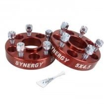 Synergy Manufacturing 1.5" Hub Centric Wheel Adapters, 5x4.5" to 5x5" Bolt Pattern, Red Aluminum - Pair