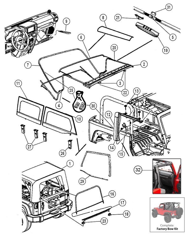 Soft Top Hardware for Jeep Wrangler JK|Morris 4x4 Center