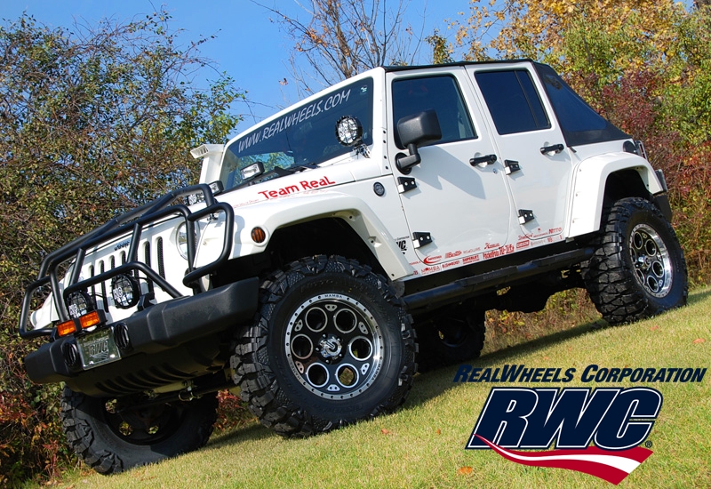 Real Wheels Jeep Accessories On a White Jeep Wrangler