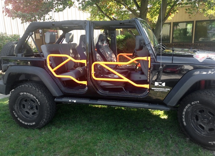 Steinjager Fluorescent Orange Tube Doors On Jeep